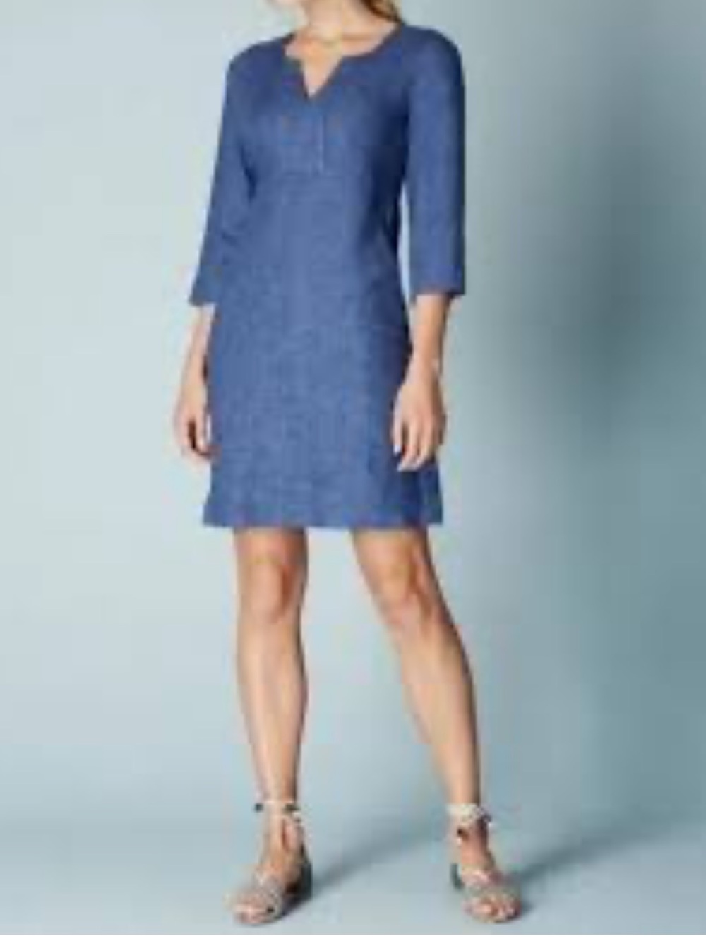 Boden Women’s Light Blue 100% Linen Shift Dress With Pockets Size 6 Long